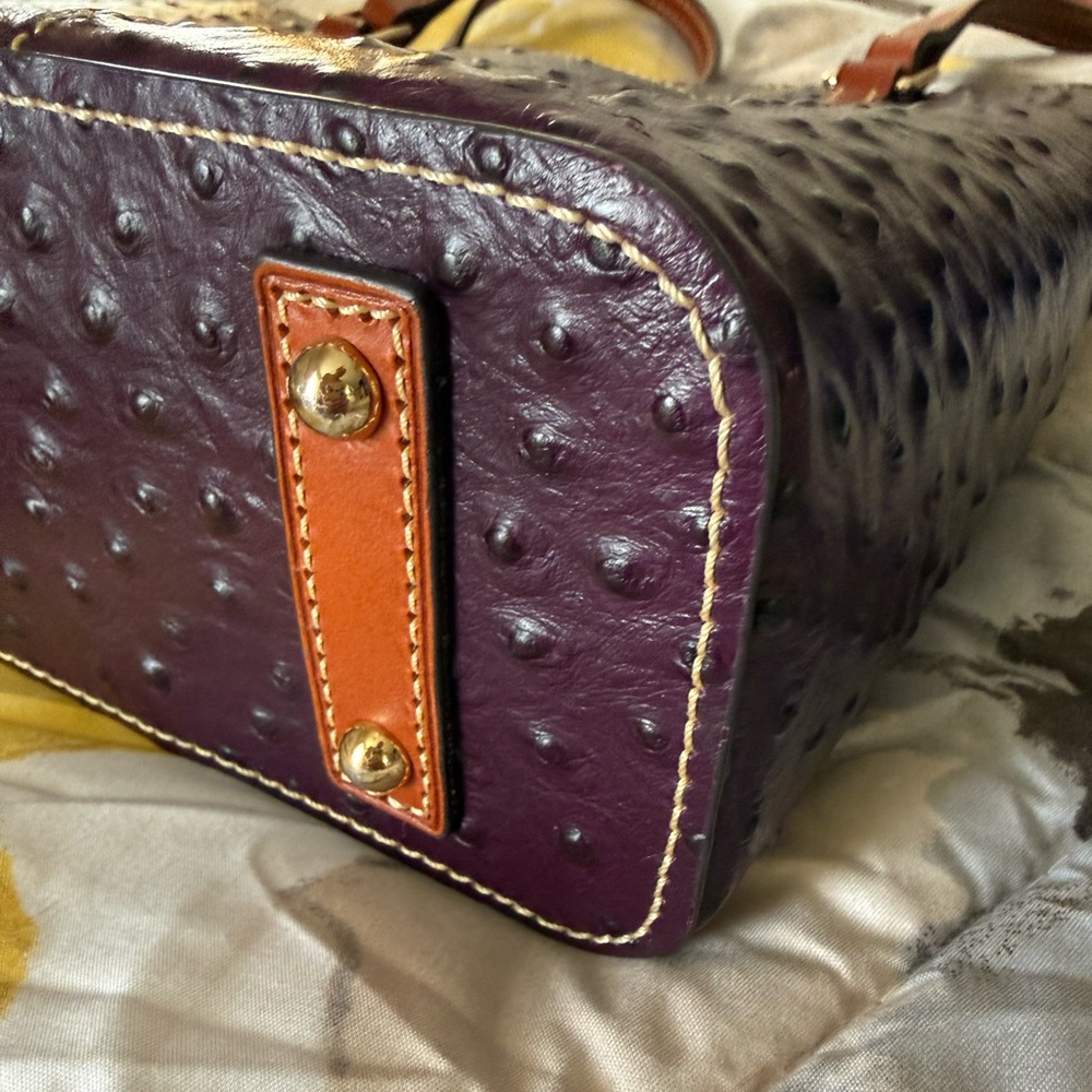 Dooney & Bourke Plum Ostrich-Embossed Tote with Brown Leather Handles - Picture 7 of 16